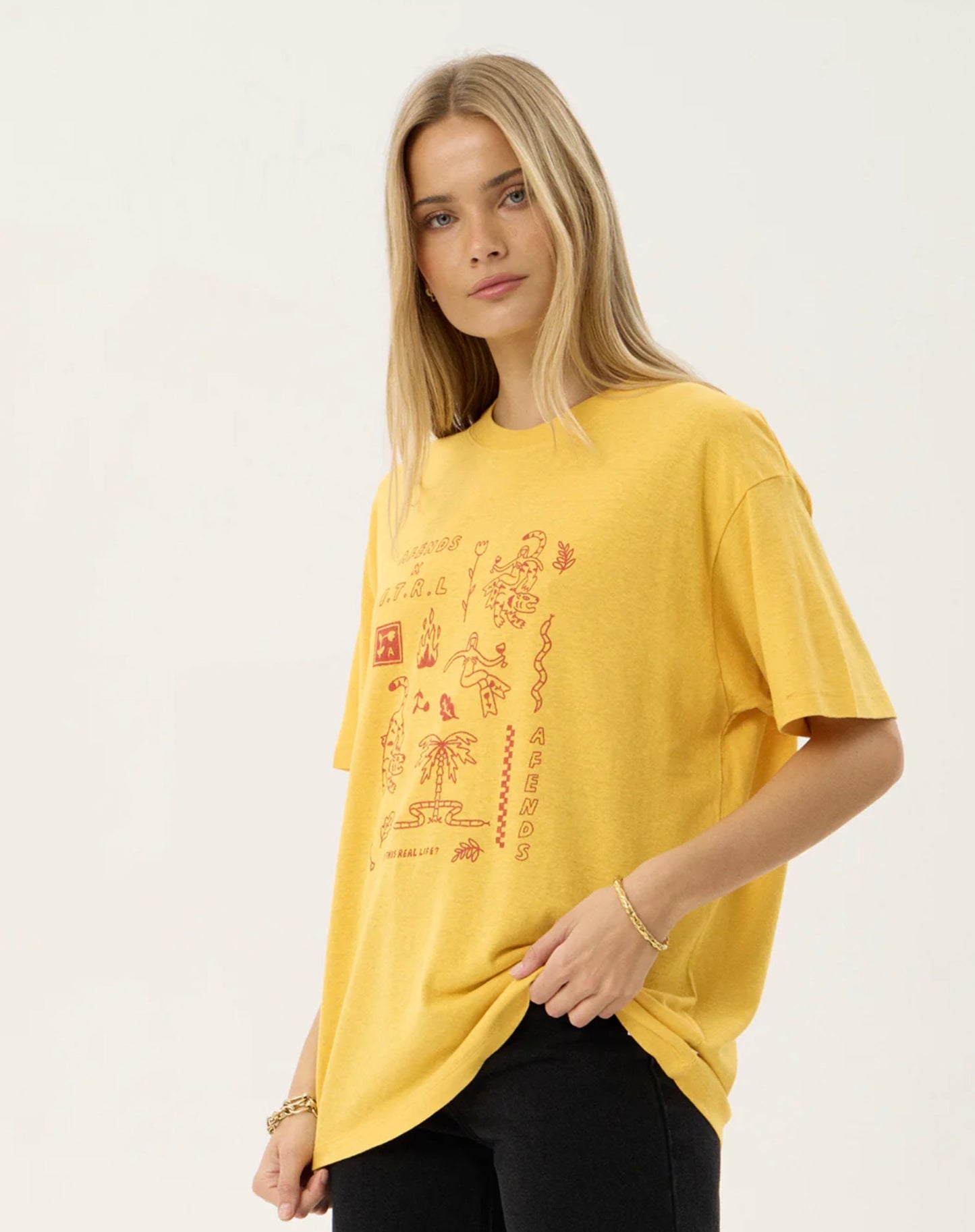 AFENDS | HOLLY OVERSIZED TEE - MANGO