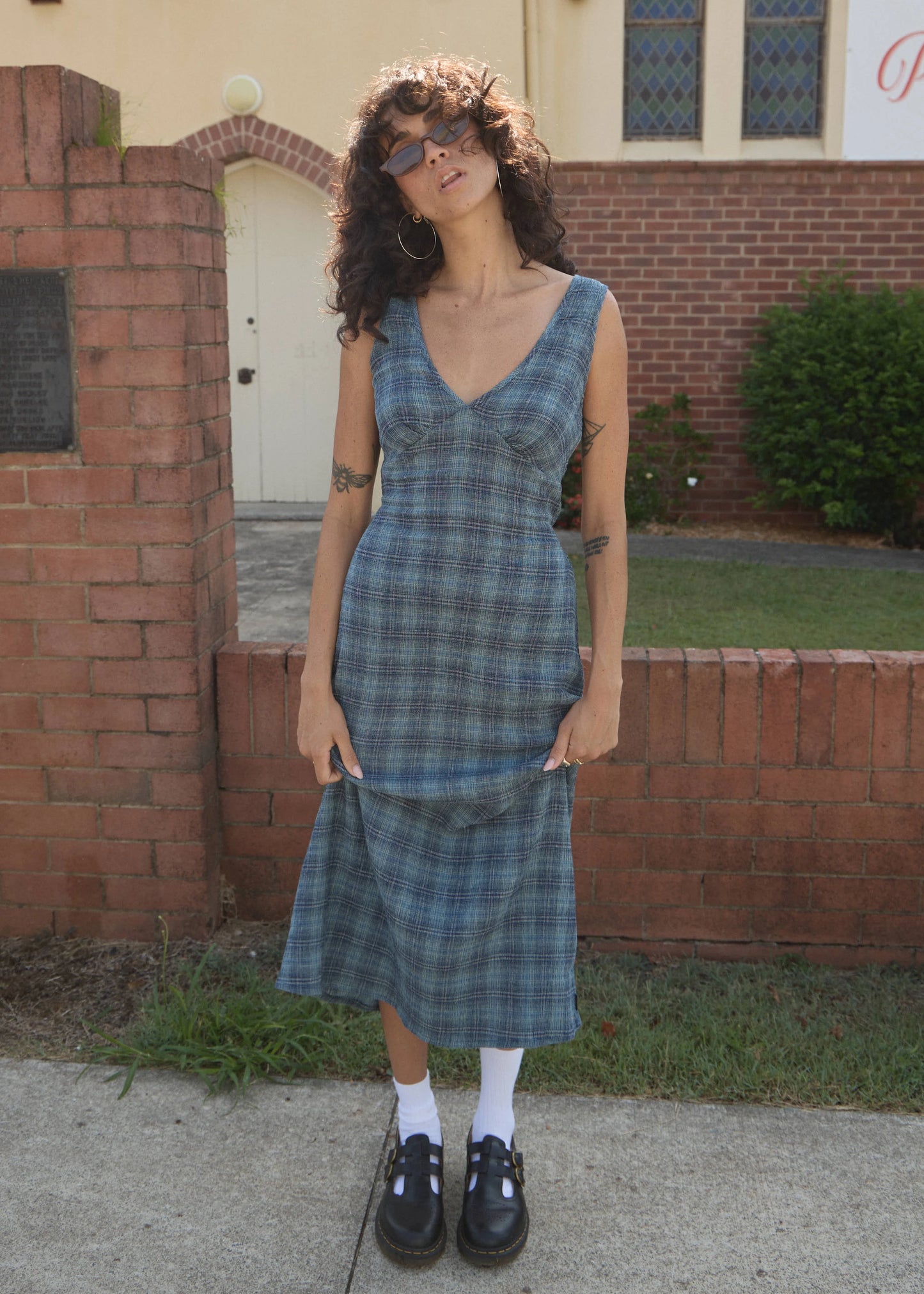AFENDS TULLY SEERSUCKER MAXI DRESS - POSITION NAVY CHECK