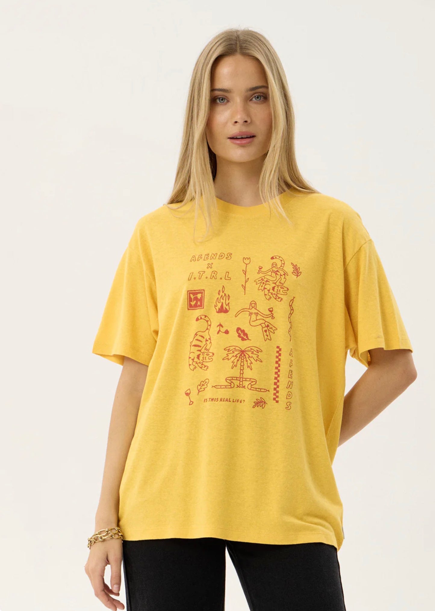 AFENDS | HOLLY OVERSIZED TEE - MANGO