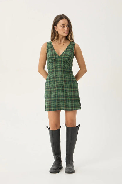 AFENDS LONNIE SEERSUCKER MINI DRESS - HUNTER GREEN