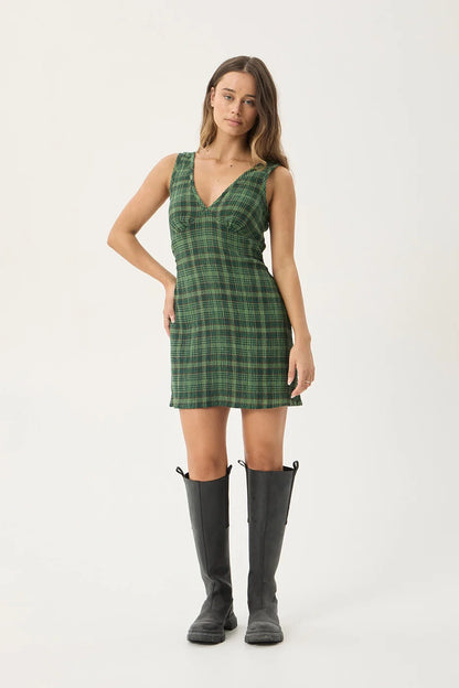 AFENDS LONNIE SEERSUCKER MINI DRESS - HUNTER GREEN