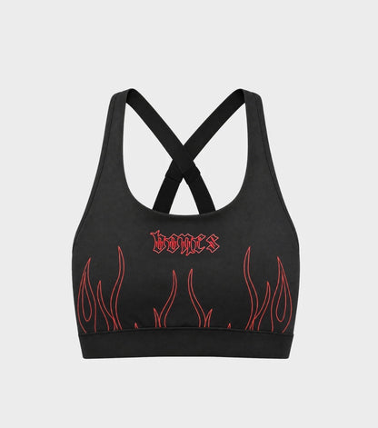 Billy Bones- Flamed Sports Bra -Black/Red