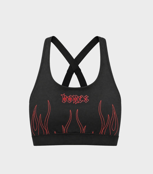 Billy Bones- Flamed Sports Bra -Black/Red