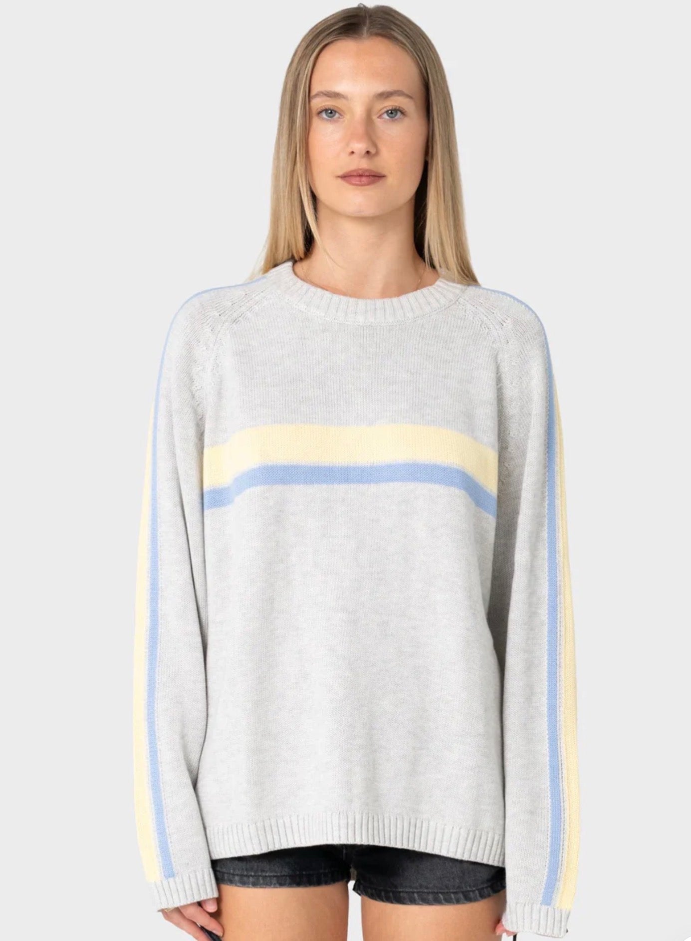 RUSTY- White Lines L/S Crew Neck Knit