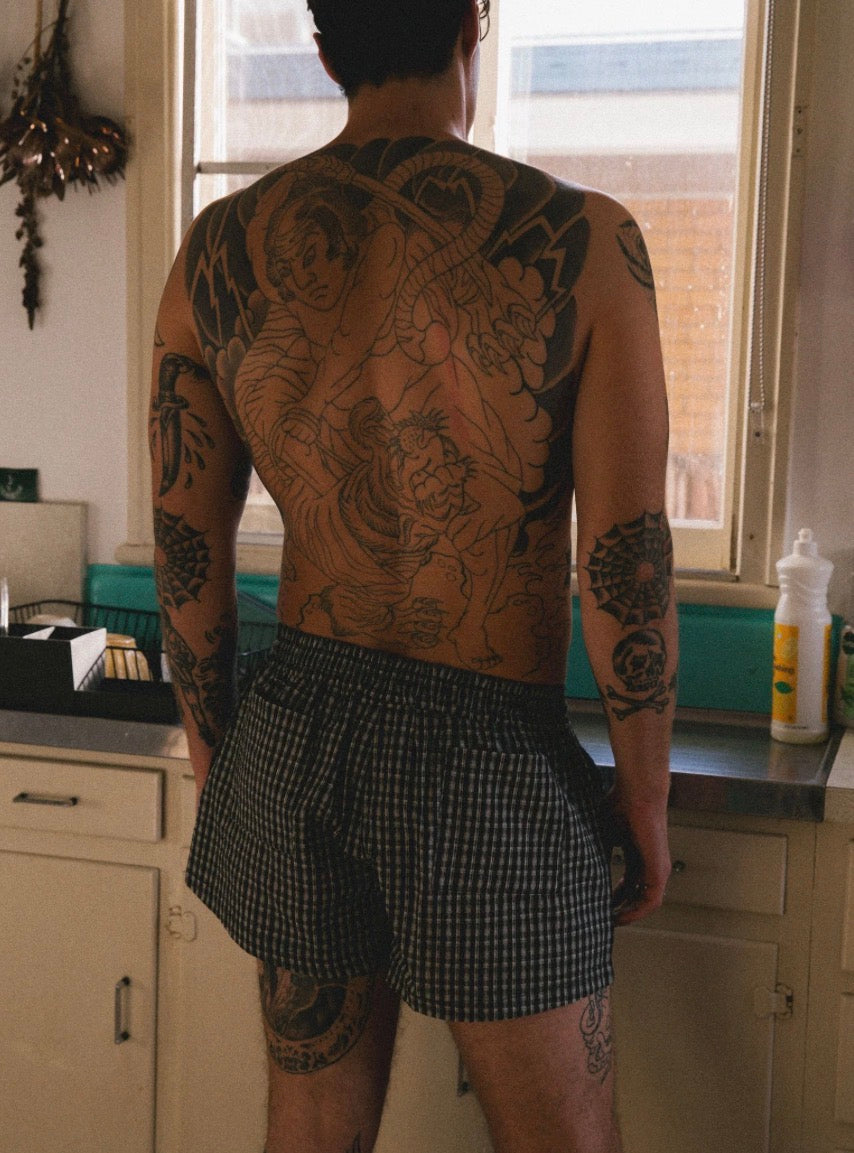 BILLY BONES - 
DEAD END CHECK BOXER SHORTS / BLACK