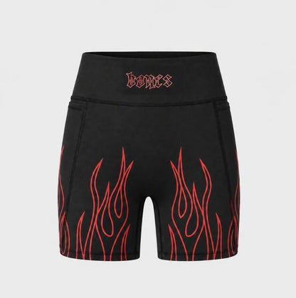 Billy Bones- Flamed Biker Shorts- Black/Red