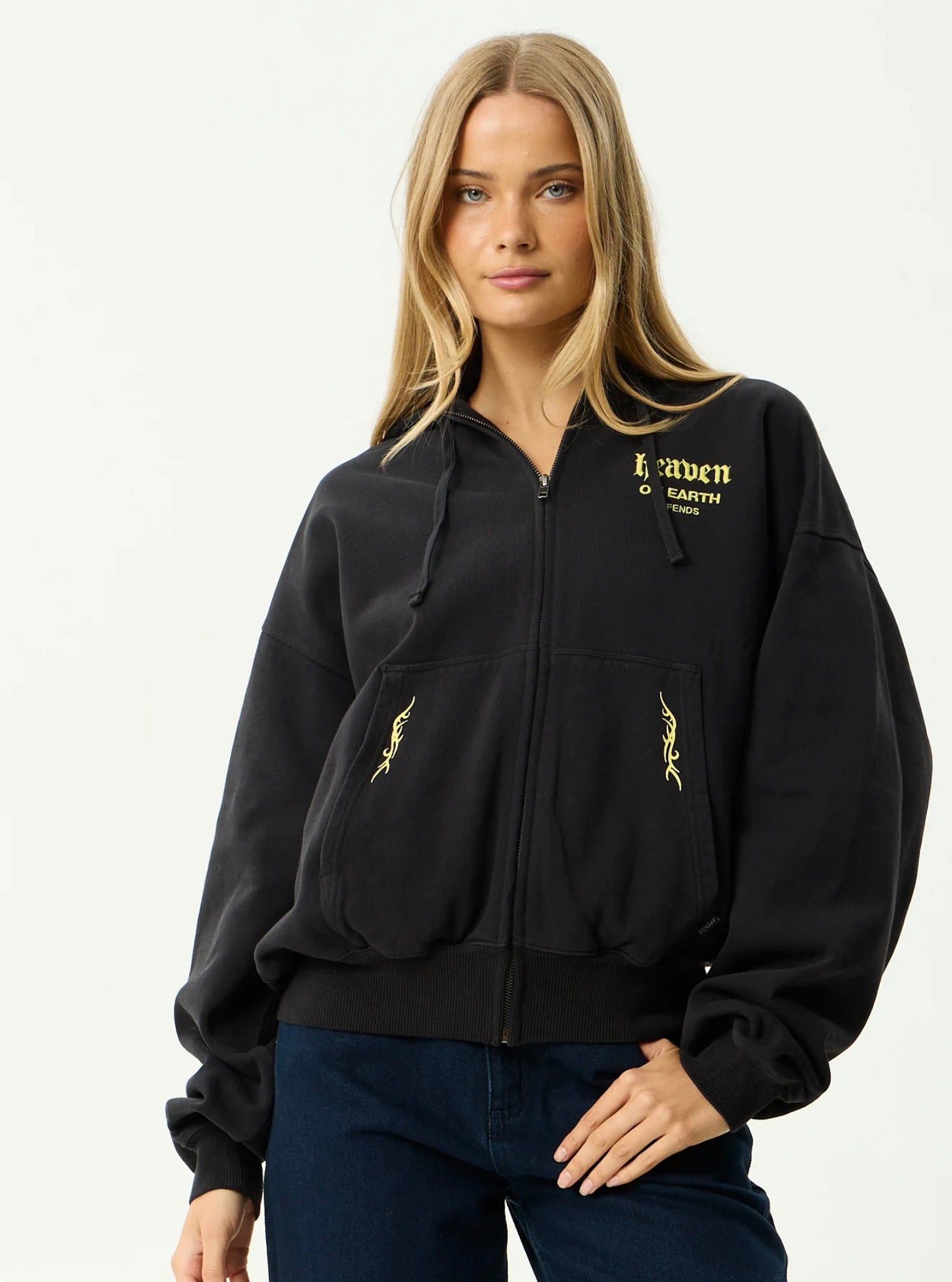 AFENDS | HEAEN BOXY ZIP HOOD - STONE BLACK