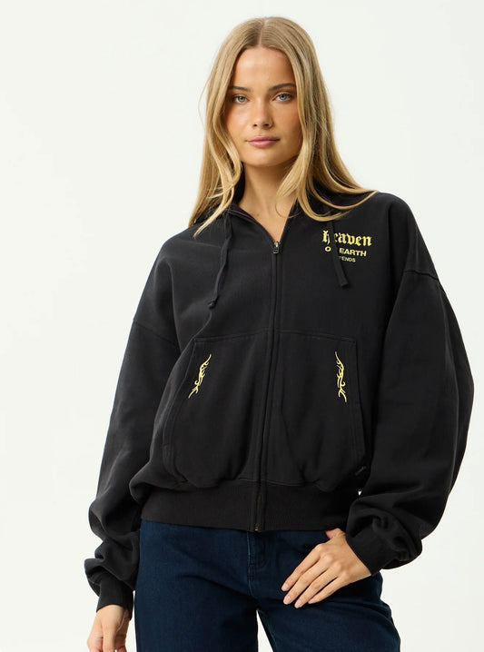 AFENDS | HEAEN BOXY ZIP HOOD - STONE BLACK