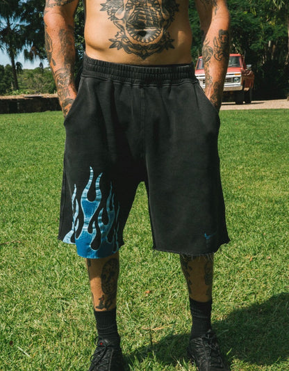 BILLY BONES - 
TWO FACED BURNER SHORTS / WASHED BLACK/BLUE