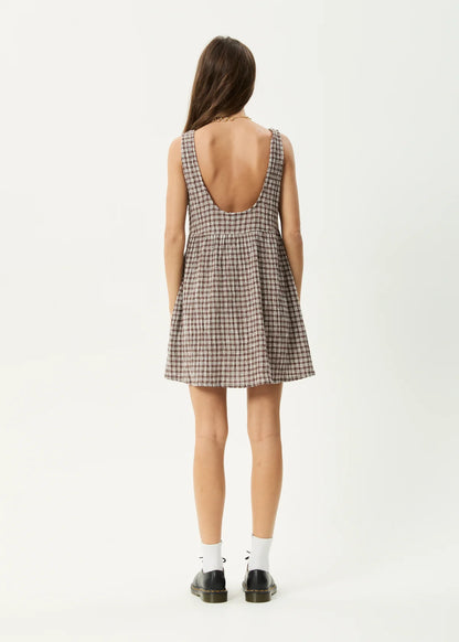 AFENDS JESSE SEERSUCKER MINI DRESS- COFFEE CHECK