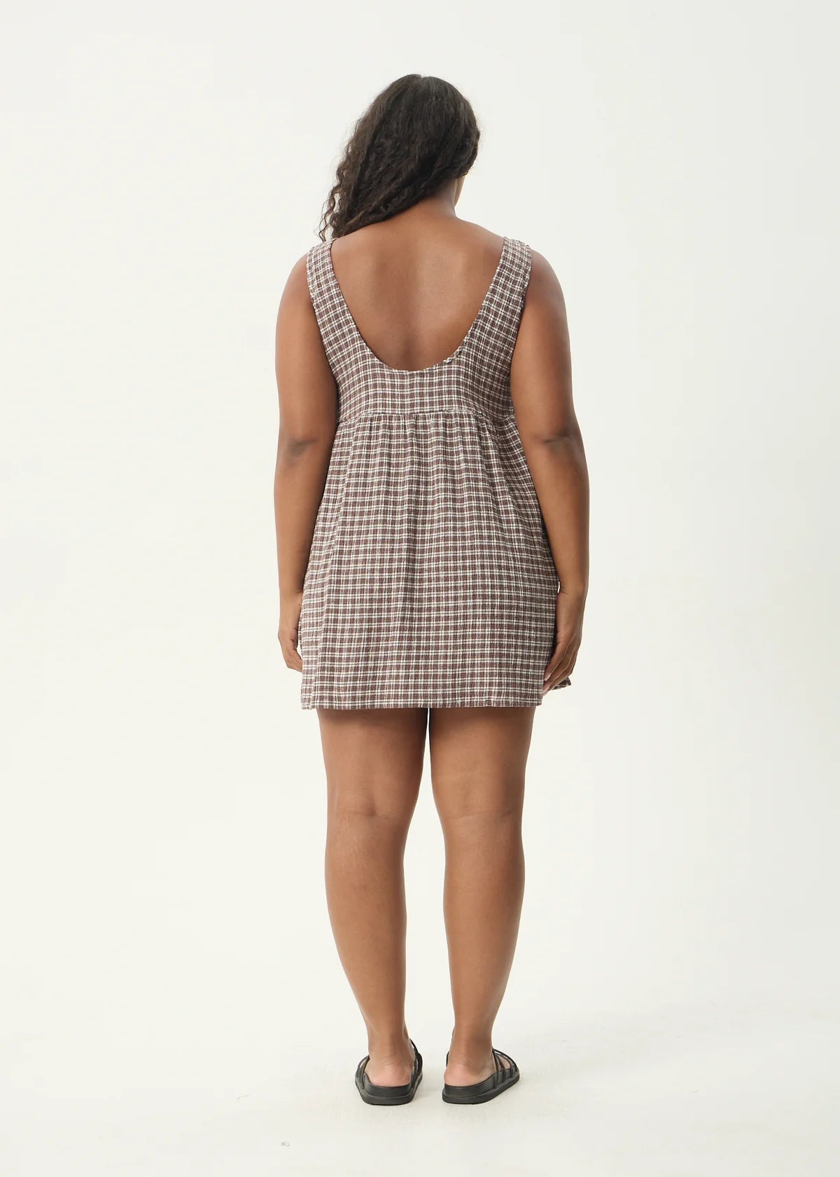 AFENDS JESSE SEERSUCKER MINI DRESS- COFFEE CHECK