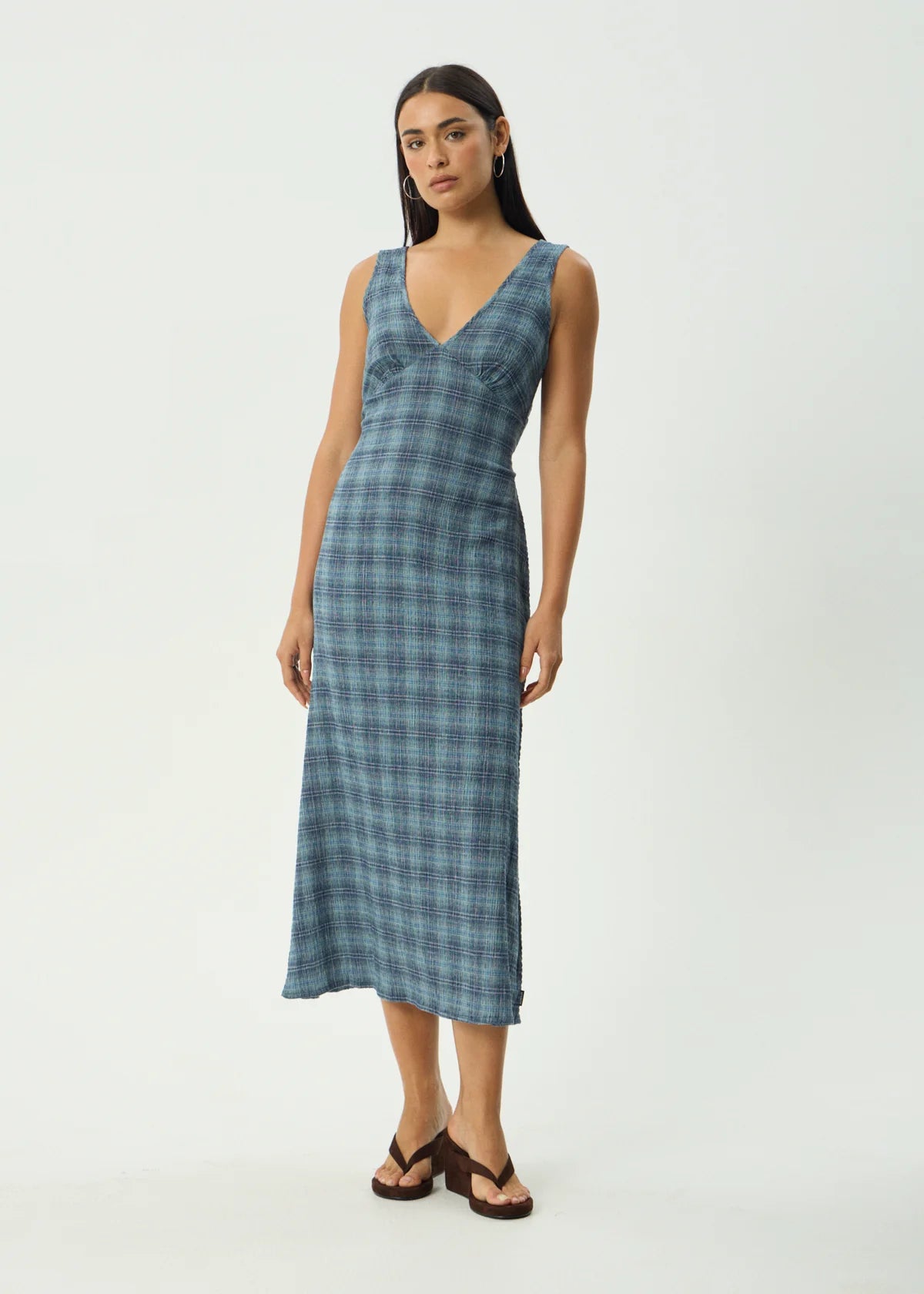 AFENDS TULLY SEERSUCKER MAXI DRESS - POSITION NAVY CHECK