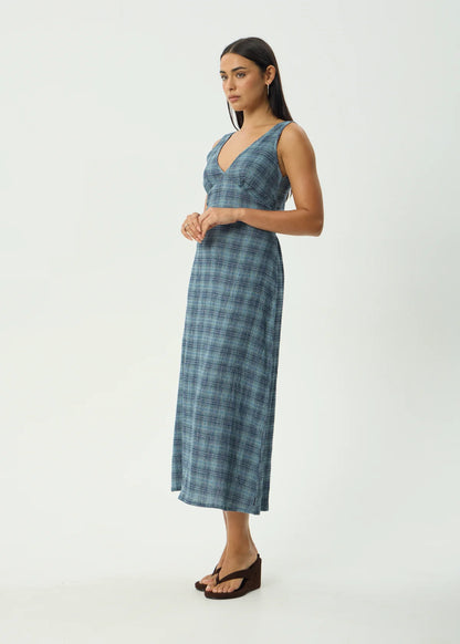 AFENDS TULLY SEERSUCKER MAXI DRESS - POSITION NAVY CHECK
