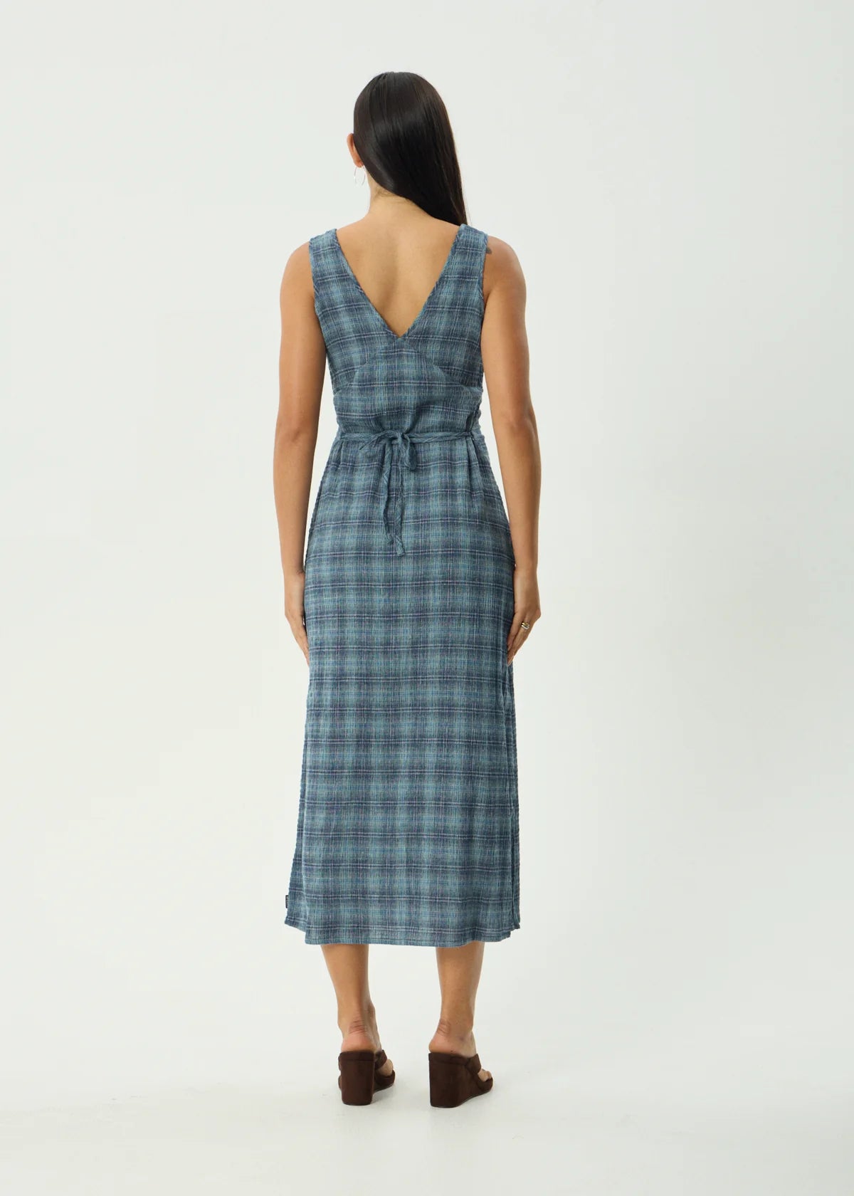 AFENDS TULLY SEERSUCKER MAXI DRESS - POSITION NAVY CHECK