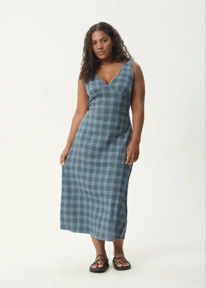 AFENDS TULLY SEERSUCKER MAXI DRESS - POSITION NAVY CHECK