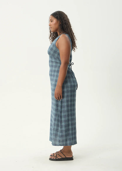 AFENDS TULLY SEERSUCKER MAXI DRESS - POSITION NAVY CHECK