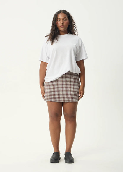 AFENDS BASE SEERSUCKER MINI SKIRT - COFFEE CHECK