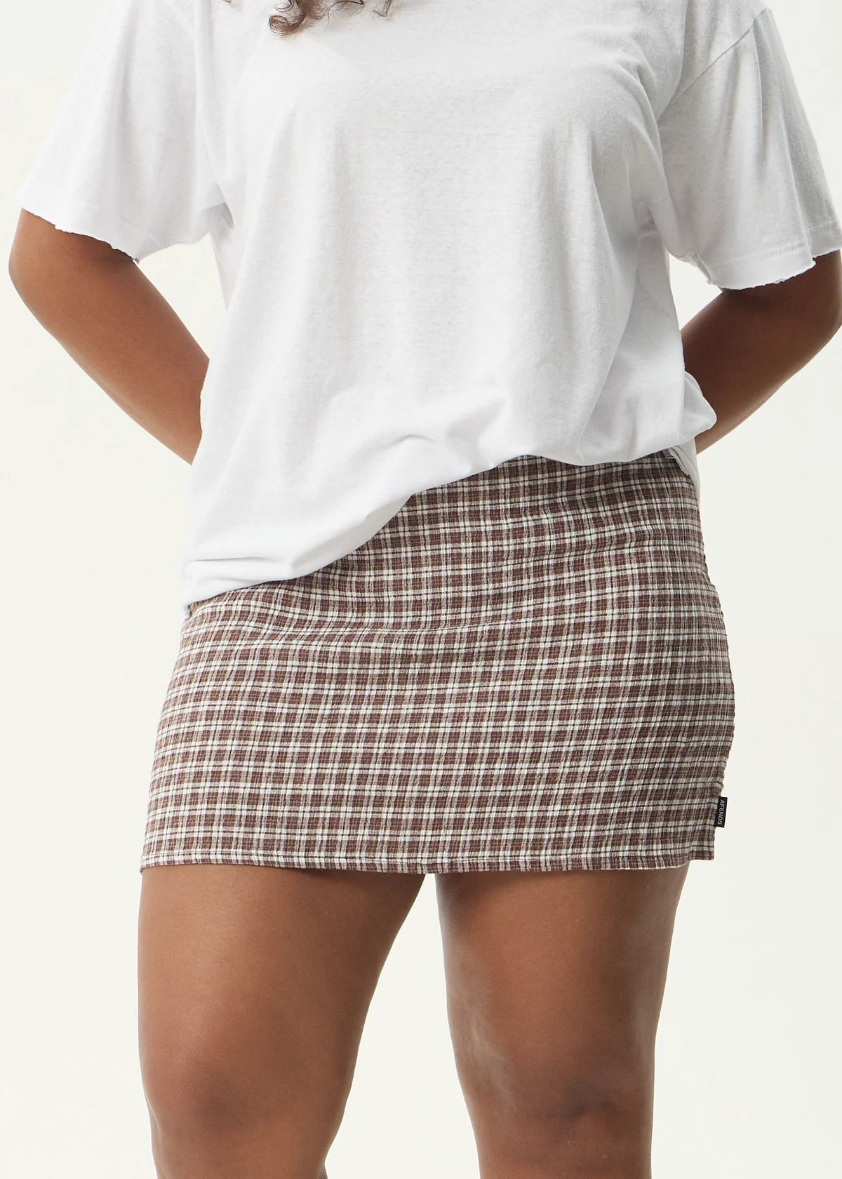 AFENDS BASE SEERSUCKER MINI SKIRT - COFFEE CHECK