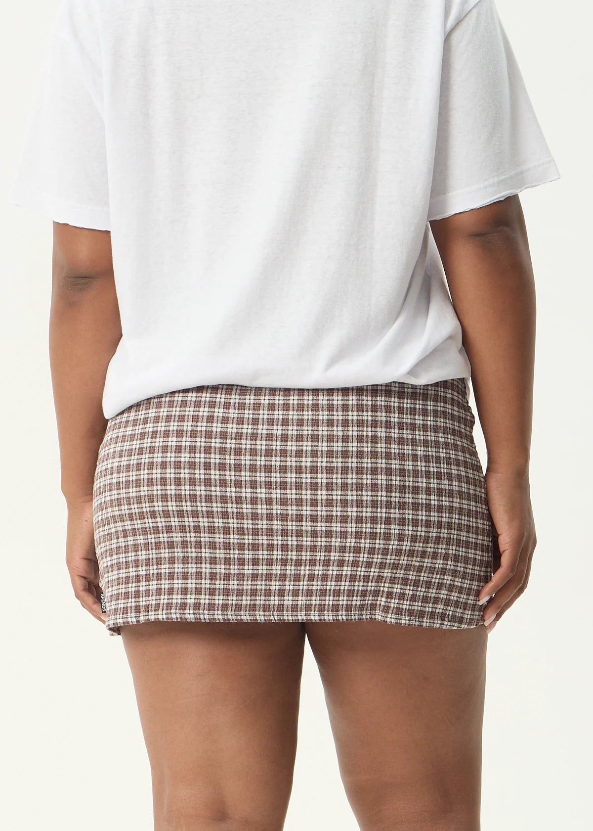 AFENDS BASE SEERSUCKER MINI SKIRT - COFFEE CHECK