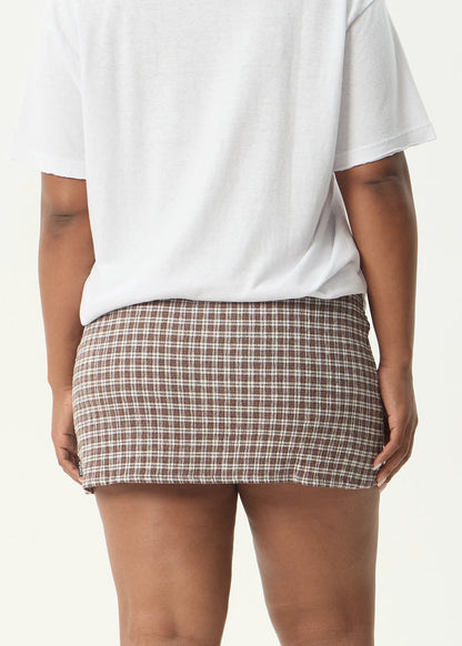 AFENDS BASE SEERSUCKER MINI SKIRT - COFFEE CHECK
