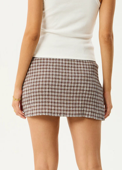 AFENDS BASE SEERSUCKER MINI SKIRT - COFFEE CHECK